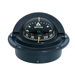 RITCHIE NAVIGATION–Flush-Mount Voyager Compass, CombiDamp Dial, Black-210203