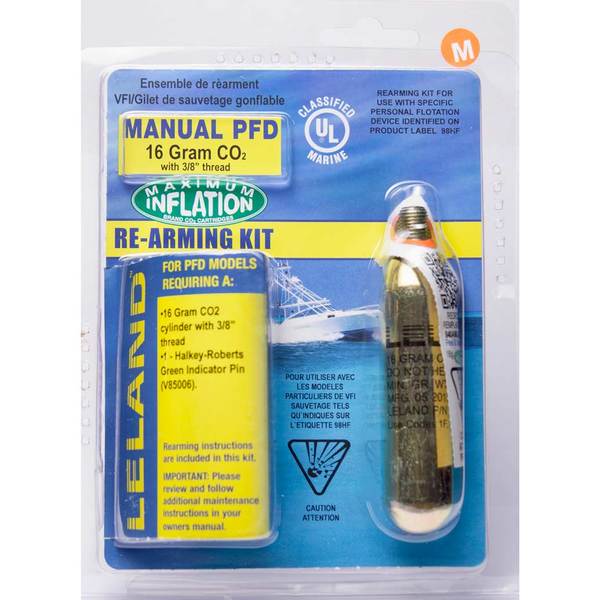 LELAND–Inflatable Life Jacket Rearming Kit, Manual, 16 g., 3/8" Threaded  3835642