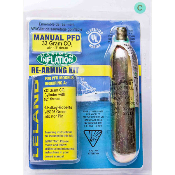 LELAND–Inflatable Life Jacket Rearming Kit, Manual, 33 g., 1/2" Threaded  6830780